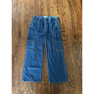 Women's DEREK LAM 10 CROSBY Blue Denim Wide Leg Cargo Jeans Size 30